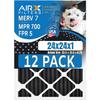 24x24x1 Air Filter MERV 7 Rating, 12 Pack of Furnace Filters Comparable to MPR 700, FPR 5, Pet Odor Retention Filters - Made in USA by AIRX FILTERS WICKED CLEAN AIR. view 1