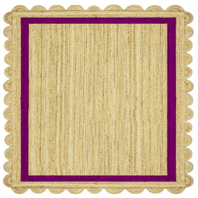 CASAVANI Collection Scalloped Rectangular Rug - 9x12 Purple & Beige Scallop Edge Braided Jute Rug Geometric Kilim Rug Indoor Outdoor Use Carpet Flatweave Rugs for Bedroom Dining Room Living Room