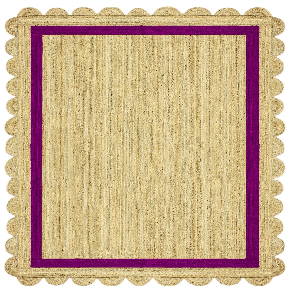 CASAVANI Collection Scalloped Rectangular Rug - 9x12 Purple & Beige Scallop Edge Braided Jute Rug Geometric Kilim Rug Indoor Outdoor Use Carpet Flatweave Rugs for Bedroom Dining Room Living Room