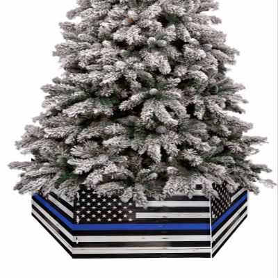 Christmas Tree Collar 4PCS-17"x10", Christmas Tree Ring Thin Blue Line Police, Honor Law Enforcement USA Vintage Flag Christmas Tree Stands Skirts Base Covers for Xmas Holiday Home Decor