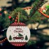 2024 Christmas Ornament Xmas Tree Hanging Accessories,Xmas Plaid Truck Christmas Tree Round Ceramic Ornaments for Holiday Party Home Decor,Winter Snowf Farmhouse Buffalo Plaid view 2