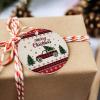2024 Christmas Ornament Xmas Tree Hanging Accessories,Xmas Plaid Truck Christmas Tree Round Ceramic Ornaments for Holiday Party Home Decor,Winter Snowf Farmhouse Buffalo Plaid view 3