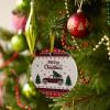 2024 Christmas Ornament Xmas Tree Hanging Accessories,Xmas Plaid Truck Christmas Tree Round Ceramic Ornaments for Holiday Party Home Decor,Winter Snowf Farmhouse Buffalo Plaid view 4