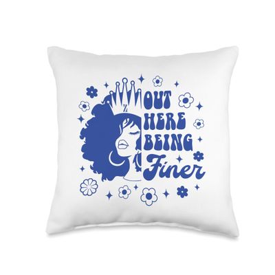 AMAZIGREEK Zeta Phi Beta Sorority Sisterhood Out Here Being Finer Throw Pillow, 16x16, Multicolor