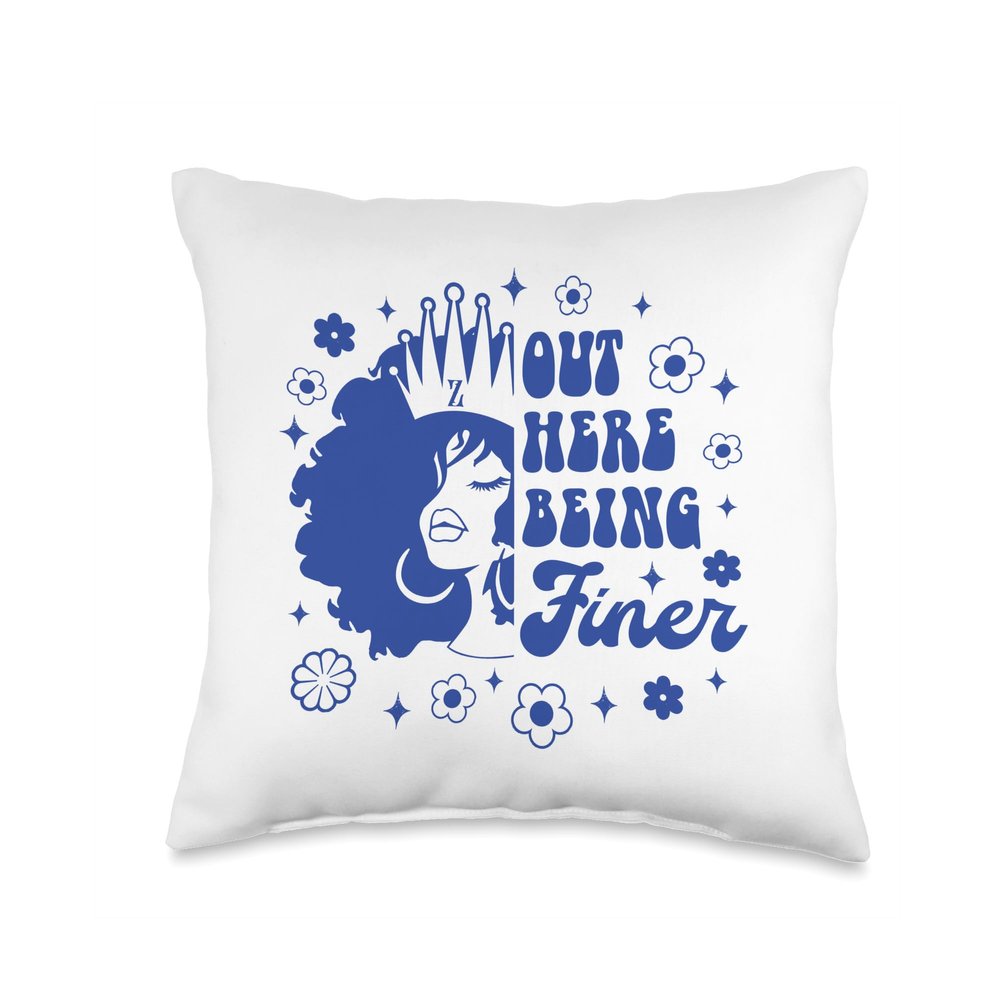 AMAZIGREEK Zeta Phi Beta Sorority Sisterhood Out Here Being Finer Throw Pillow, 16x16, Multicolor