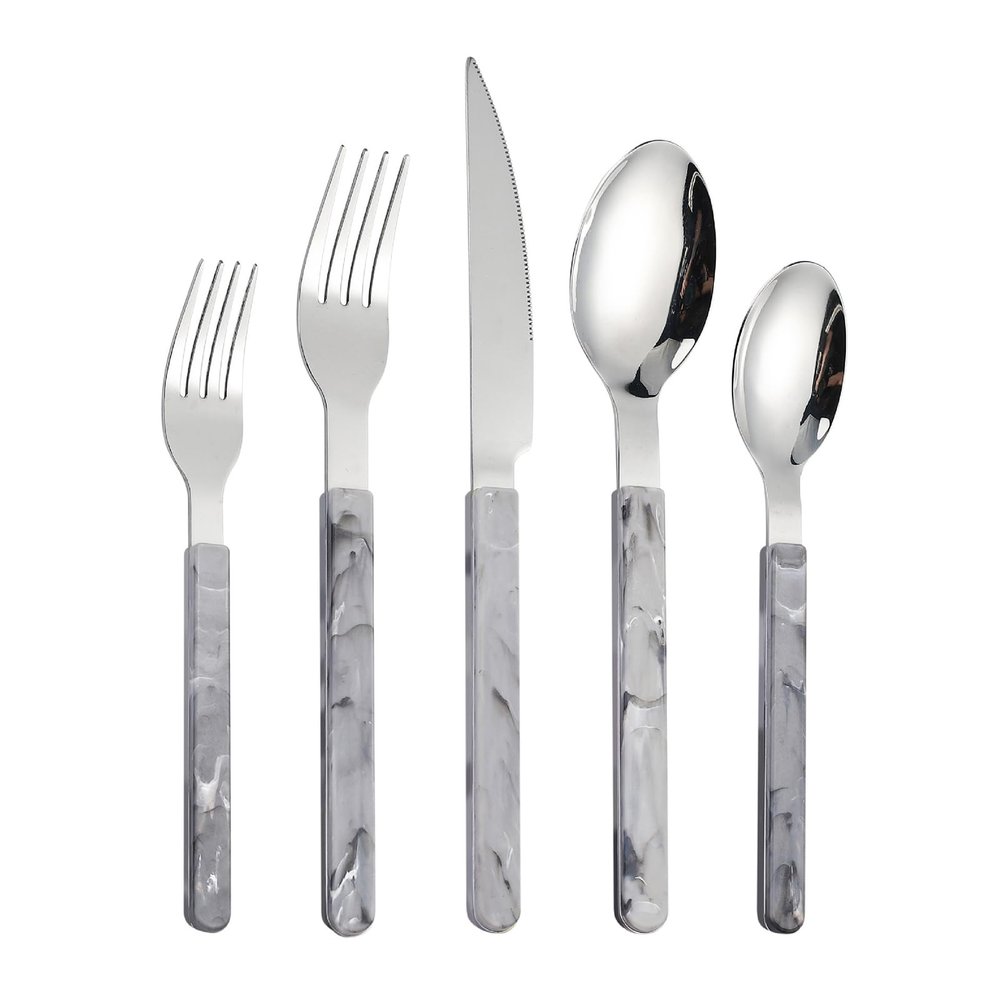 40-Piece Silverware Flatware Cutlery Set Service for 8,Imitation marble flatware Durable Stainless Steel Tableware in Ergonomic Design Size and Weight, Dishwasher Safe