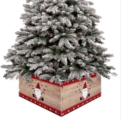 Christmas Tree Collar 4PCS-17"x10", Christmas Tree Ring Merry Christmas Gnome Xmas Elf on Rustic Wood Grain Christmas Tree Stands Skirts Base Covers for Xmas Holiday Home Decor