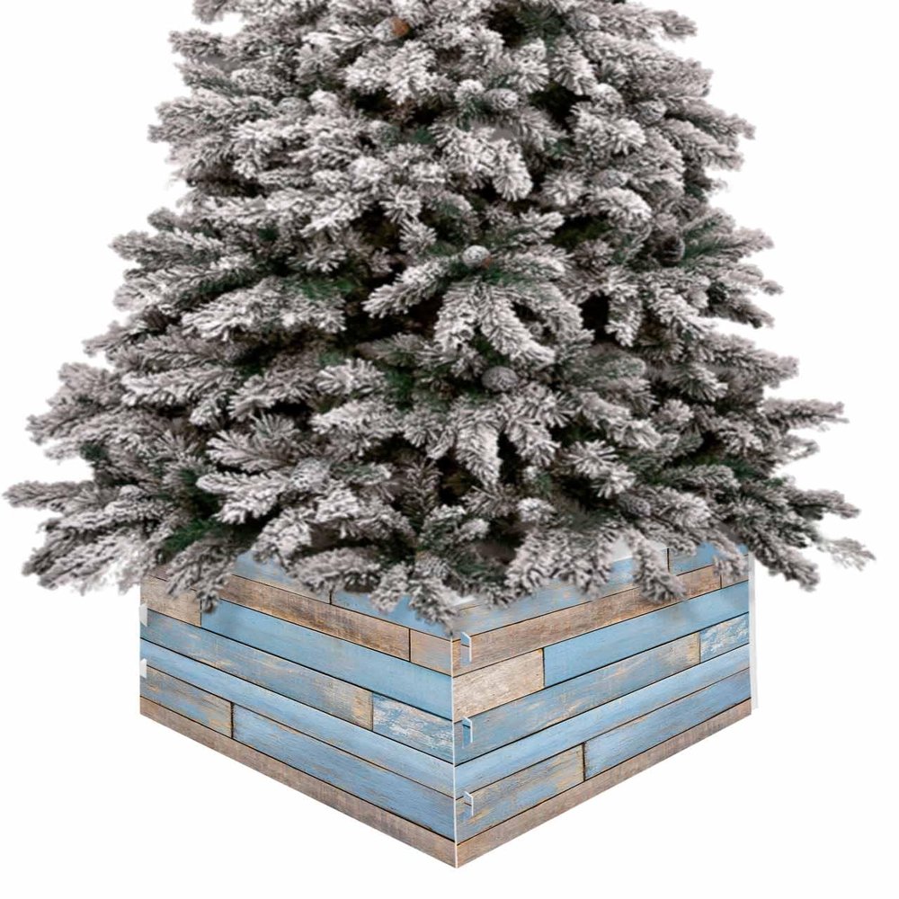 Christmas Tree Collar 4PCS-17"x10", Christmas Tree Ring Rustic Barn Wood Grain,Rural Style Christmas Tree Stands Skirts Base Covers for Xmas Holiday Home Decor