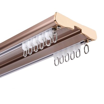 PQPQLI Heavy-Duty Ceiling Curtain Track, Double Curtain Rails Track, Room Divider Curtain Rods, Aluminum, for Privacy Curtains, RV Curtains, Shower Curtains(Gold,1.1/3.6ft)