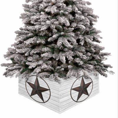 Christmas Tree Collar 4PCS-17"x10", Christmas Tree Ring Western Texas Pentagram on Rustic Wooden Borad Christmas Tree Stands Skirts Base Covers for Xmas Holiday Home Decor