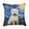 Happy West Highland White Terrier Westie Love West Highland White Terrier Westie Dog Starry Night Painting Throw Pillow, 18x18, Multicolor view 1