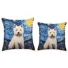 Happy West Highland White Terrier Westie Love West Highland White Terrier Westie Dog Starry Night Painting Throw Pillow, 18x18, Multicolor view 3