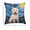 Happy West Highland White Terrier Westie Love West Highland White Terrier Westie Dog Starry Night Painting Throw Pillow, 18x18, Multicolor view 4