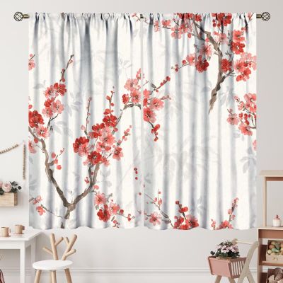 ZhiRain Cherry Blossom Curtains Flower Floral Curtains Japanese Asian Curtain with Rod Pocket for Bedroom Living Room Decor Drapes Thermal Insulated Window Treatments 2 Panels Set 84x84in