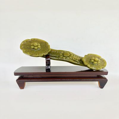 NATURAL MARBLE SHOP Feng Shui Green Jade Ruyi Statue, Chinese Charm of Prosperity Home Decoration, Feng Shui Dcor