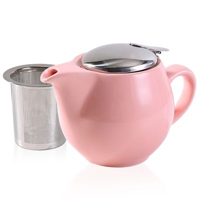 Auxmeware - Small Ceramic Teapot With Stainless Steel Infuser, Heat Resistant, Perfect Tea Maker, Pink Teapot 350ml/12.0oz