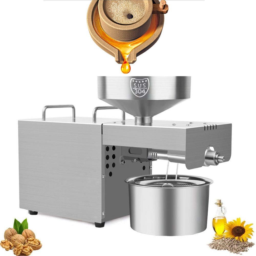 610W Oil Press 3-6Kg/H Oil Press Machine Automatic Oil Mill Stainless Steel Cold and Hot Extractor for Peanut/Soybean/Sesame/Fax Seeds/Rapeseed/Walnut