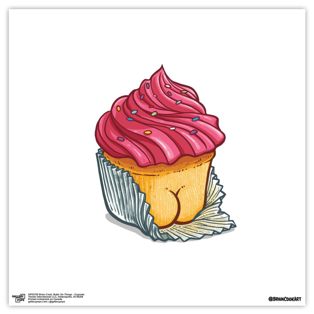 Trends International Gallery Pops Brian Cook: Butts On Things - Cupcake Wall Art Wall Poster, 12.00" x 12.00", Unframed Version