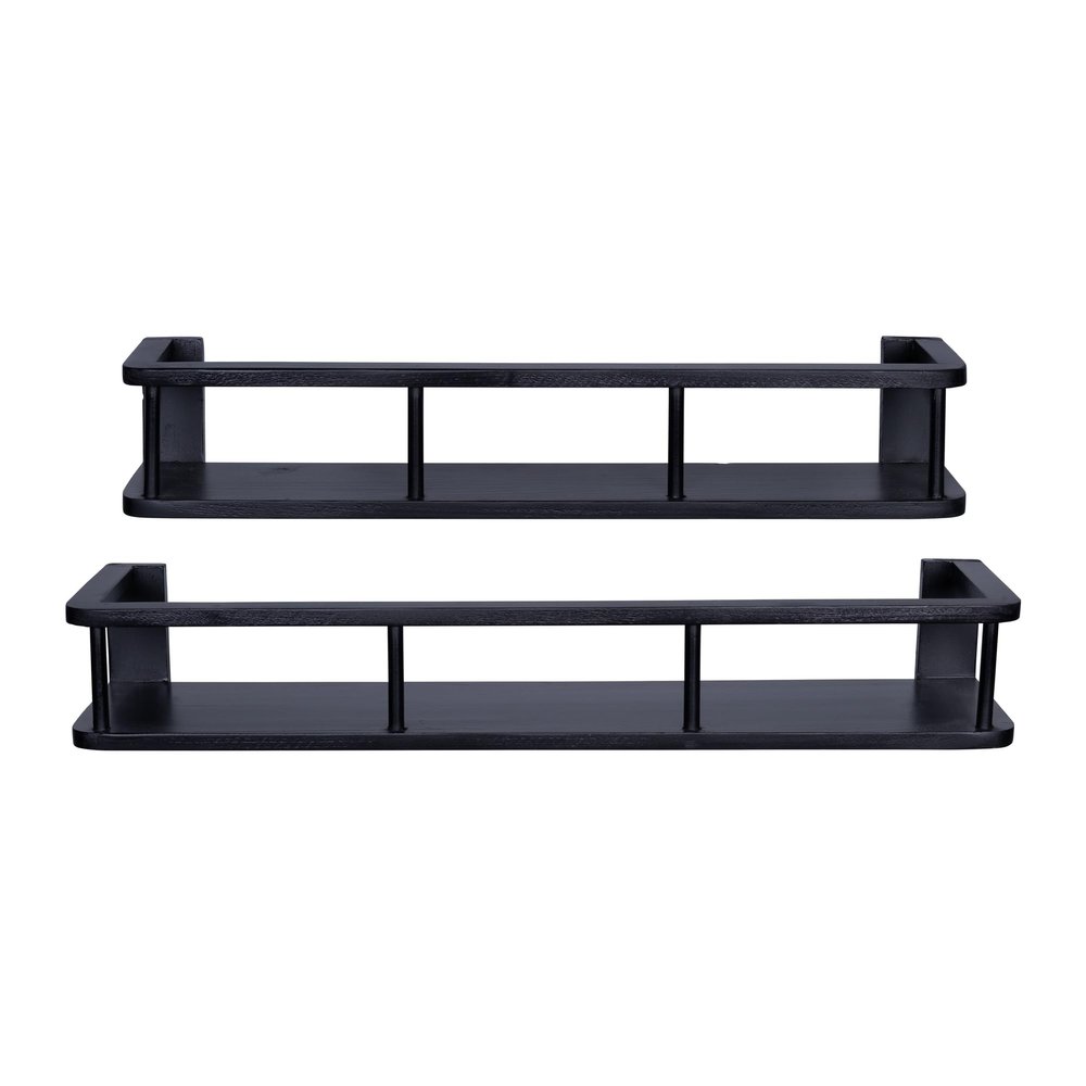 Stratton Home Decor Black Finish Set of 2 Wood Wall Shelves