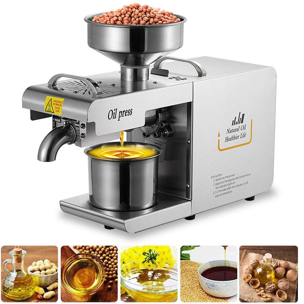 635W Commercial Oil Press Machine Hot/Cold Oil Press Extractor Automatic Constant Thermostat with 0 -300 Stainless Steel Oil Press Expeller for Olive Coconut Canola Sesame Peanut Grinder