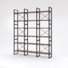Antique Walnut Color Triple Wide 6 Tiers Bookshelves 71 * 12.6 * 85 Inches Black Brown Industrial Modern Contemporary MDF Metal Finish Includes Hardware view 2