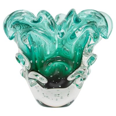 Cristais Labone Luxury Blown Glass Vase Green, Traun Model, Murano-Style, Unique Brazilian Craft, Table Centerpiece, Home Decor, Living Room, Wedding, Office, 5.7 lbs
