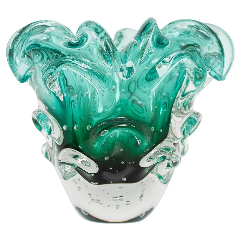 Cristais Labone Luxury Blown Glass Vase Green, Traun Model, Murano-Style, Unique Brazilian Craft, Table Centerpiece, Home Decor, Living Room, Wedding, Office, 5.7 lbs