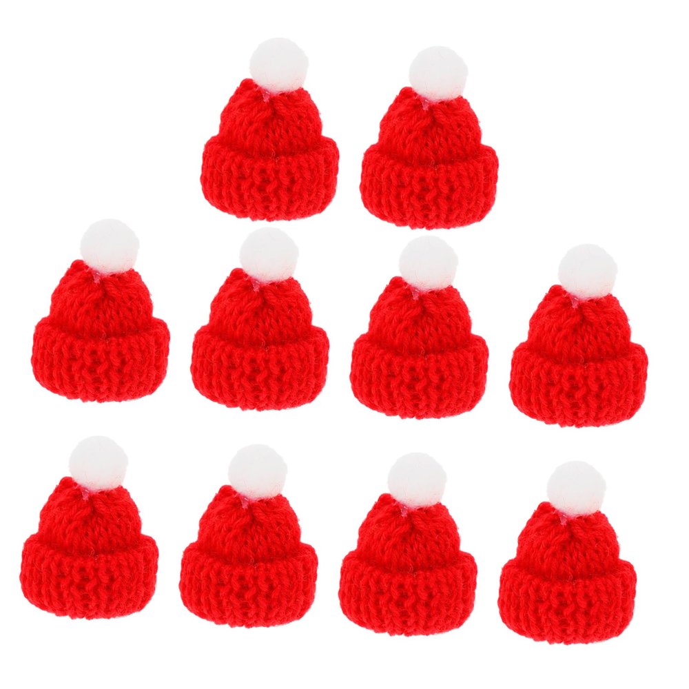 HOMSFOU 10pcs Mini Knitting Hats Tiny Santa Hat Small Santa Hats for Crafts Wine Toppers for Wine Bottles Blue