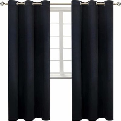 2pc Window Curtain Thermal Insulated Solid Unlined Grommet Blackout k68 Different Sizes and Colors (Black, 63")