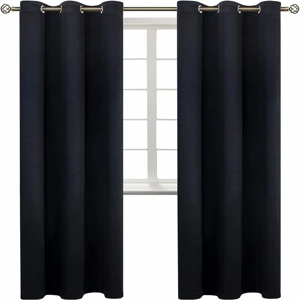 2pc Window Curtain Thermal Insulated Solid Unlined Grommet Blackout k68 Different Sizes and Colors (Black, 63")