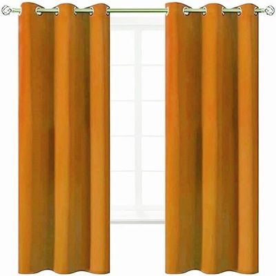 2pc Window Curtain Thermal Insulated Solid Unlined Grommet Blackout k68 Different Sizes and Colors (Brick, 63")
