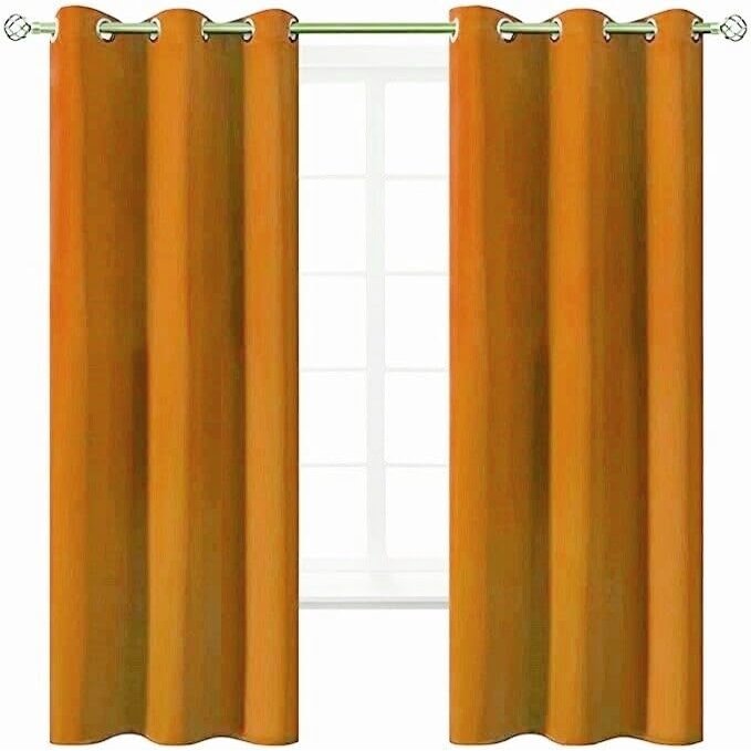 2pc Window Curtain Thermal Insulated Solid Unlined Grommet Blackout k68 Different Sizes and Colors (Brick, 63")