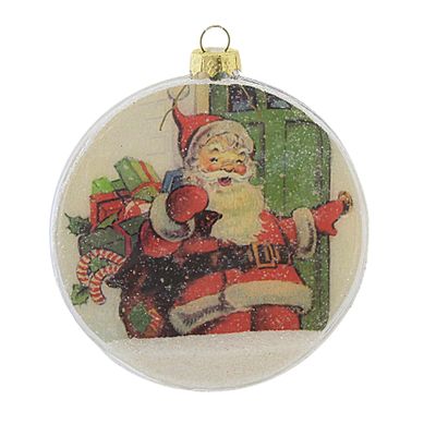 Bethany Lowe Santa Glass Disk Ornament Glass Christmas Claus Delivery Snow - One Ornament 4.0 Inches - Lc2486 - Multicolored