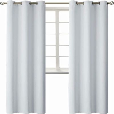 2pc Window Curtain Thermal Insulated Solid Unlined Grommet Blackout k68 Different Sizes and Colors (White Off, 63")