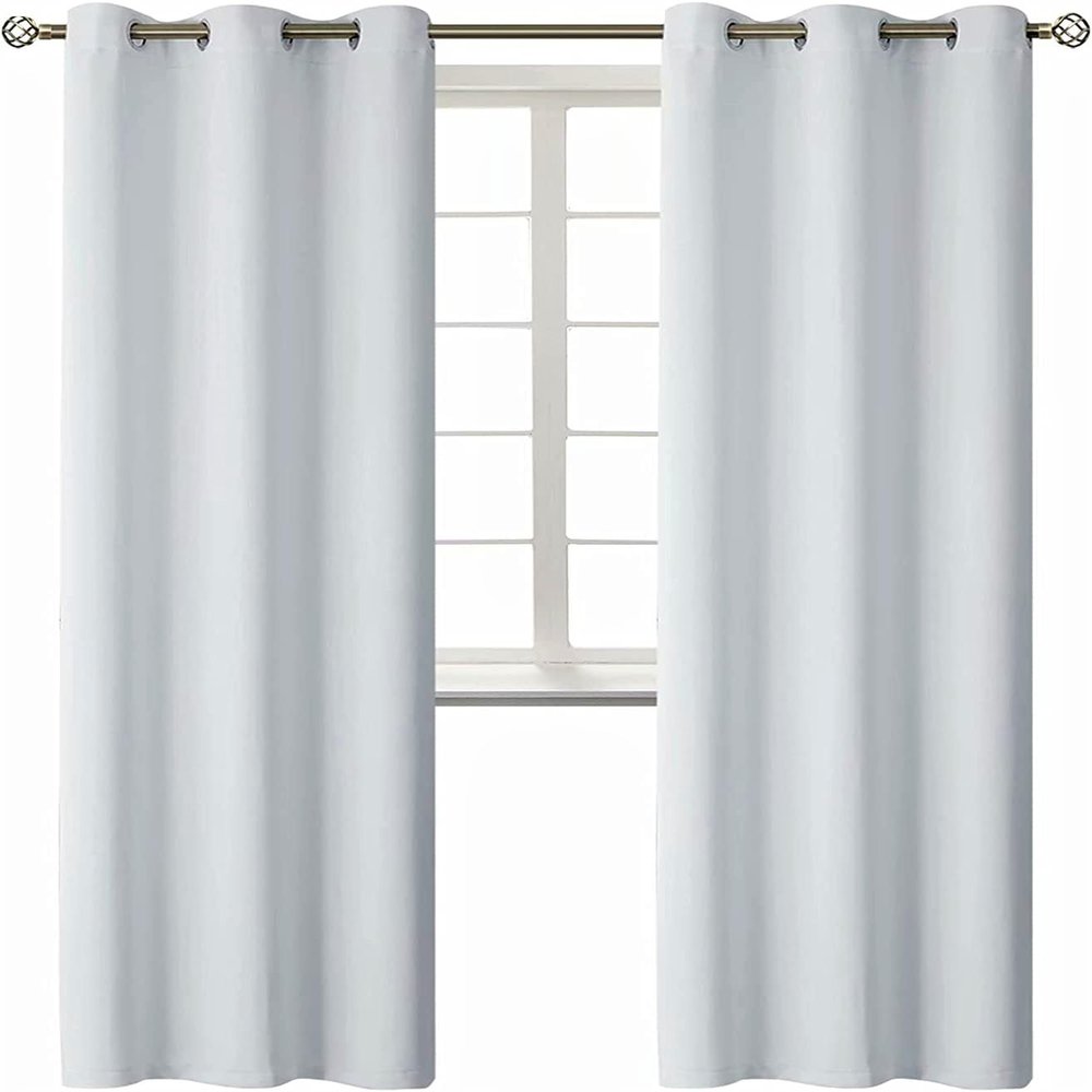 2pc Window Curtain Thermal Insulated Solid Unlined Grommet Blackout k68 Different Sizes and Colors (White Off, 63")