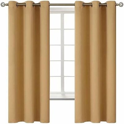 2pc Window Curtain Thermal Insulated Solid Unlined Grommet Blackout k68 Different Sizes and Colors (Gold, 63")