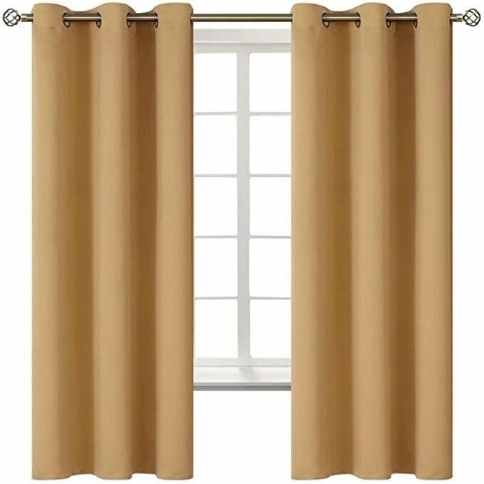 2pc Window Curtain Thermal Insulated Solid Unlined Grommet Blackout k68 Different Sizes and Colors (Gold, 63")
