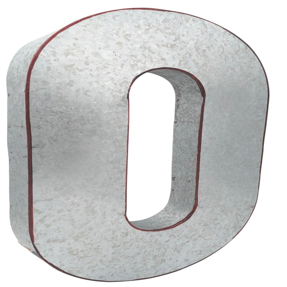 SciencePurchase 20" Metal Letter O Wall Decor, Silver with Rusted Edges, Galvanized Wall Mountable Decoration for Country, Mid-Century, or Farmhouse Themed Room or Event