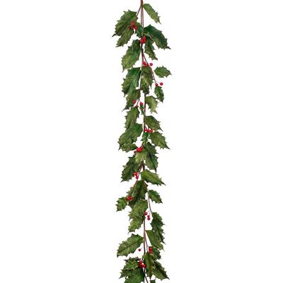 SilksAreForever 6' Velvet Holly Leaf & Berry Artificial Garland -Green/Red (Pack of 6)