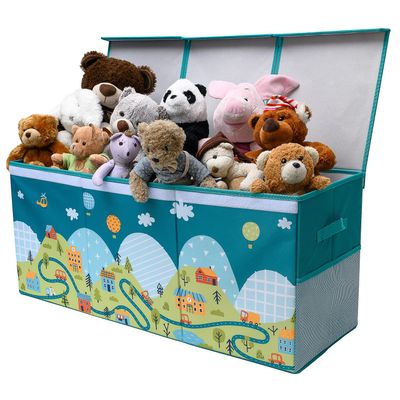 SoftOwl Extra Large Toy Storage Organizer with Lid - Sturdy, Collapsible Toy Chest Storage Box with Cute Design - Toys Bin with Dividers for Kids, Boys, Girls, Nursery, Bedroom, Play room 37"x16"x14"