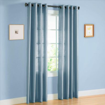 2pc Faux Silk Semi Sheer Window Curtain Solid Bronze Grommet Panel 52" Wide(Total Width 104") Each in Assorted Colos and Sizes Myra (Slate Blue, 84")