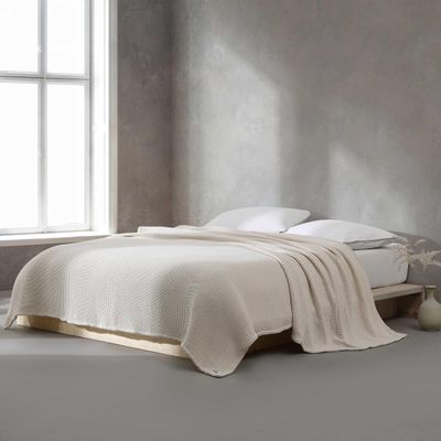 Calvin Klein - Queen Blanket, Soft Cotton Home Decor, Honeycomb Weave Bedding (Honeycomb Cotton Off White, Queen)