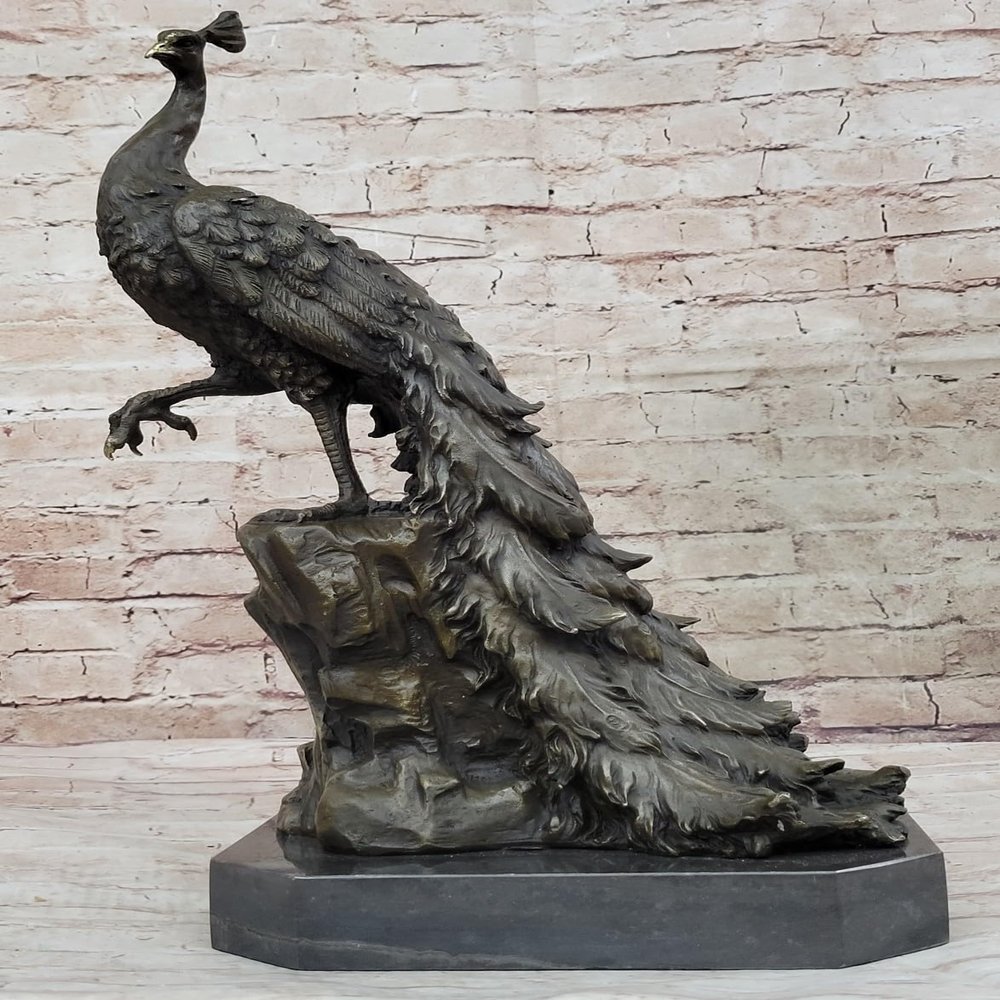 Milo Peacock Bronze Statue Handcrafted Lost Wax Method Feng Shui Collectible Art Decorative Gift Decor Artwork by Think Bronze