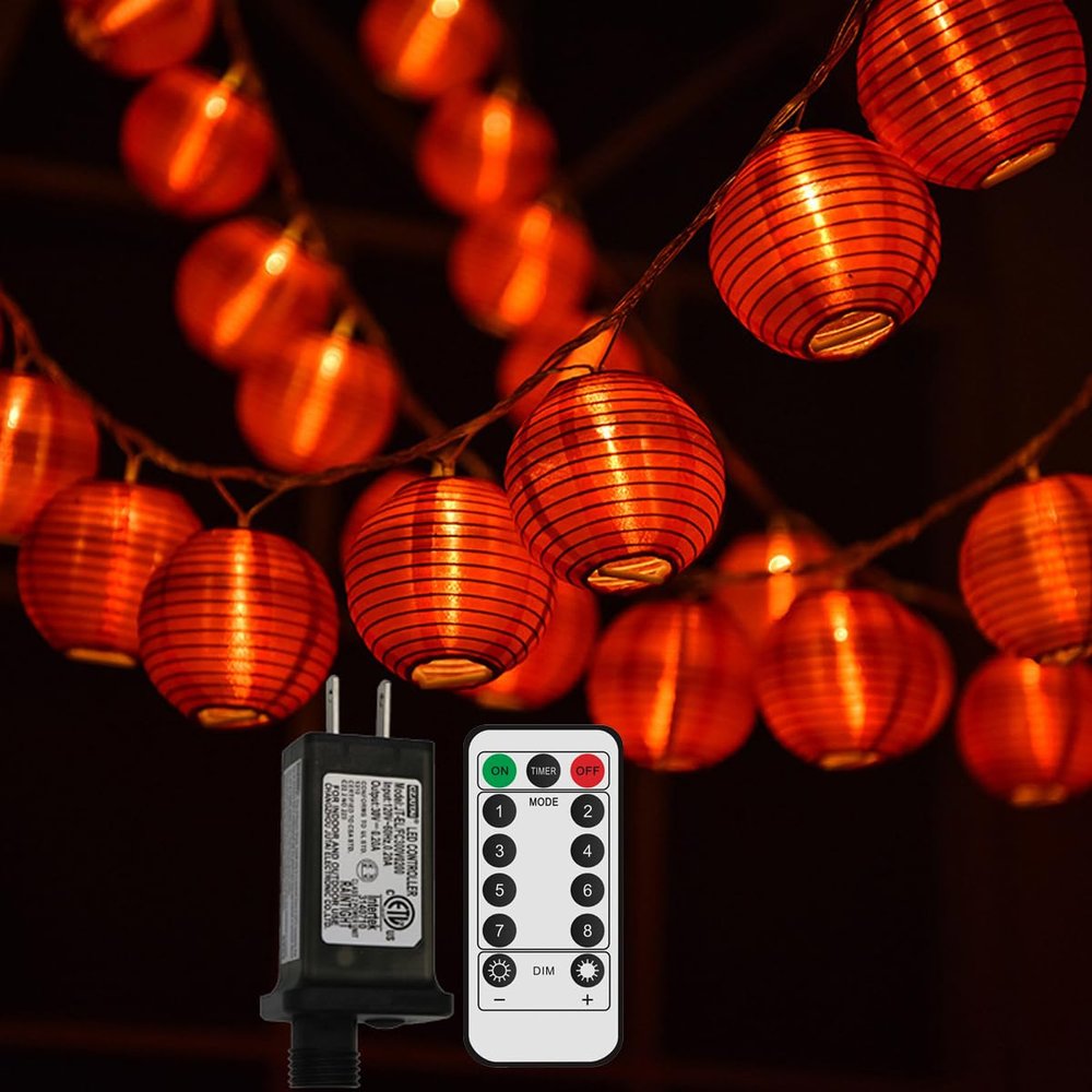 Dreamworth Red Lantern String Lights 33ft/10m 100 LEDs Hanging Lanterns Plug-in String Lights with Remote Control for Chinese New Year,Spring Festival,Wedding,Party Decoration,Christmas