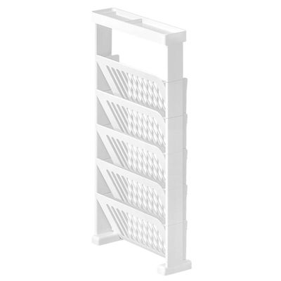 5 Tier Storage Bookshelf, Plastic Floor Standing Removable Newspaper Rack, Large Capacity Utility Bookcase for School, Classroom, Home, Easy to Assemble