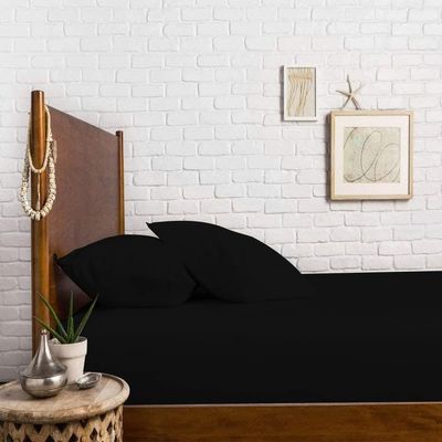 Drona Bedding 600 Thread Count 3 Pc Fitted Sheet Set & Pillowcase with 10-15 Inch Pocket for Over-Sized Mattress & Pillow Case (King, Black)