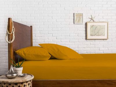 Drona Bedding 600 Thread Count 3 Pc Fitted Sheet Set & Pillowcase with 10-15 Inch Pocket for Over-Sized Mattress & Pillow Case (King, Orange)