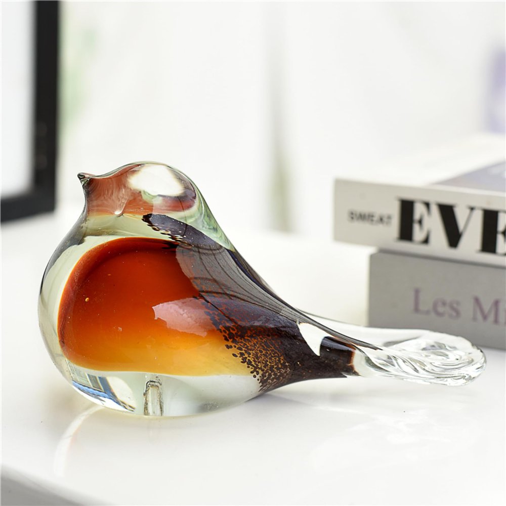 DECRZPB Coloured Glaze Art Sparrow Dove Swallow Bird Glass Figurine Handmade Blown Glass Paperweights Gift for Birthday Home Decor Table Ornament