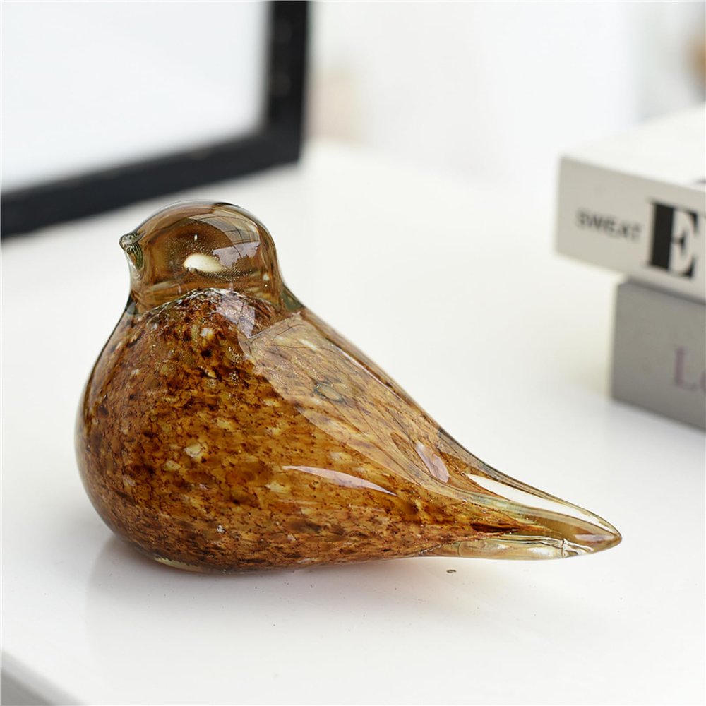 DECRZPB Handmade Glass Brown Bird Swallow Sparrow Dove Figurine Blown Glass Coloured Glaze Paperweights Birthday Gift Table Ornaments Home Decor