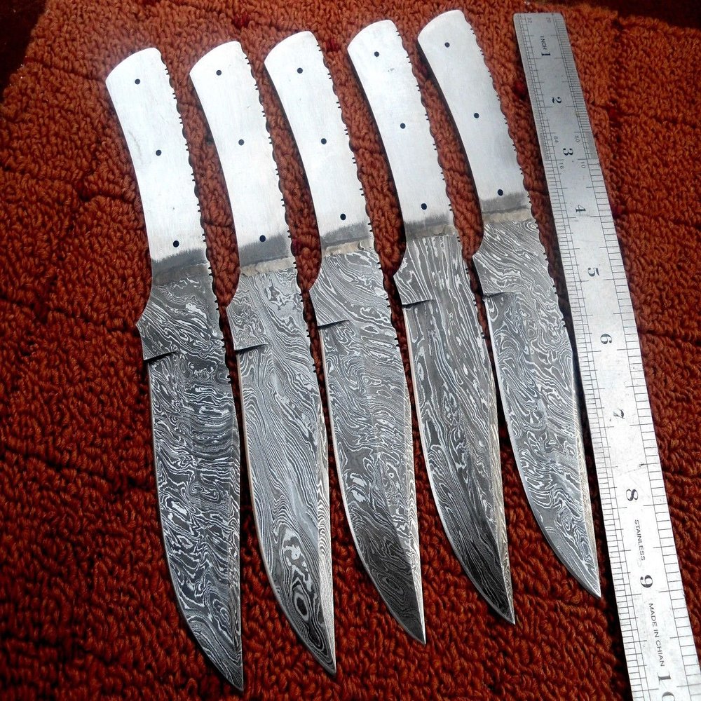 LOT OF 5 PIECES HAND FORGED DAMASCUS STEEL FULL TANG KNIFE BLANK BLADE KNIFE MAKING SUPPLIES (5 Damascus steel)